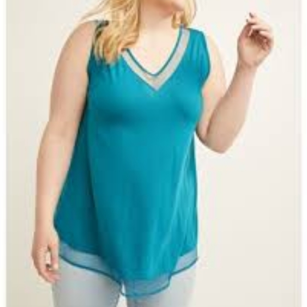 Teal Double V-Neck Mesh Edge Tank 18/20